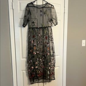 Floral Embroidered Black Dress